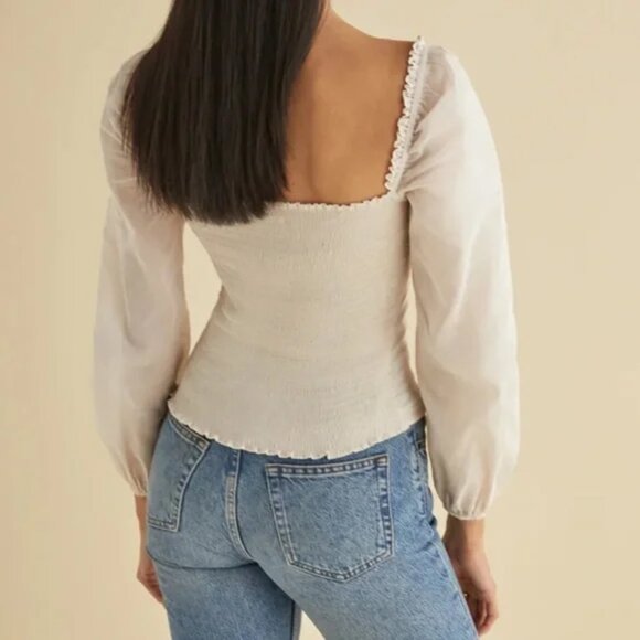 Reformation Isadora Top Blouse Eyelet Lace Trim Smocked Back Ivory Size 6 $148 - Picture 6 of 16